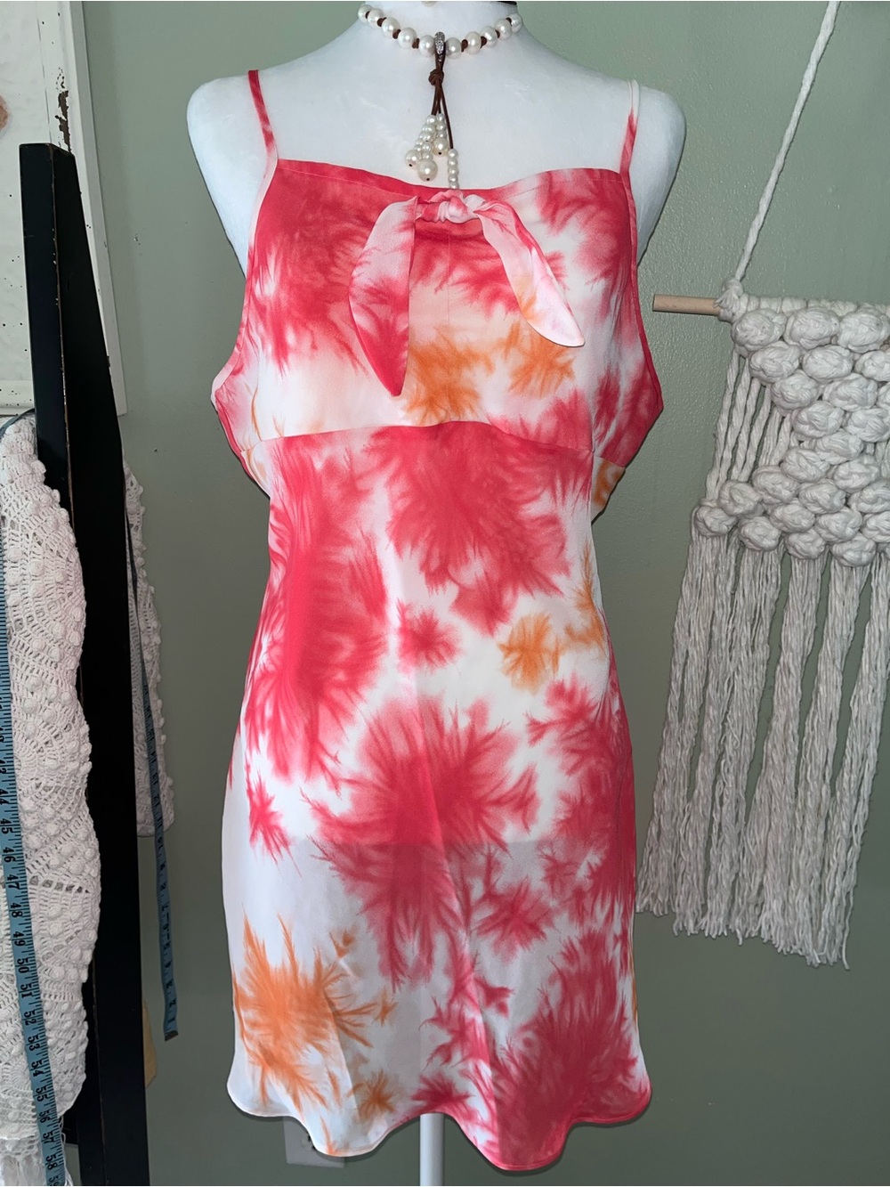 Coral & Orange Tie-Dye Spaghetti Strap Slip Dress